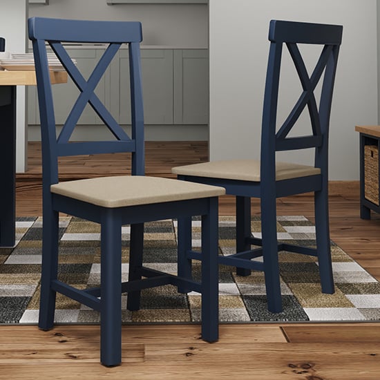 Read more about Rosemont dark blue wooden dining chairs in pair