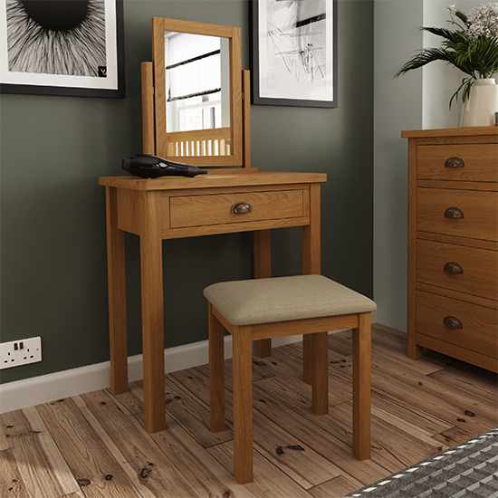 Rosemont Wooden Dressing Table With Stool In Rustic Oak