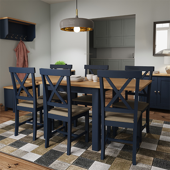 Rosemont Extending Dining Table In Dark Blue With 6 Chairs | Furniture ...