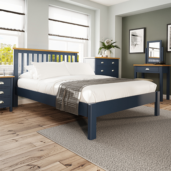 Rosemont Wooden King Size Bed In Dark Blue