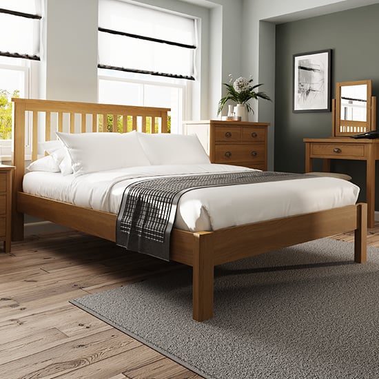 Product photograph of Rosemont Wooden King Size Bed In Rustic Oak from Furniture in Fashion