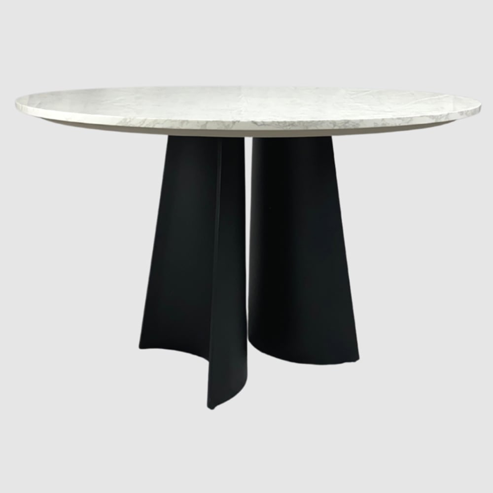 Rosemont Marble Round Dining Table With Black Legs In White