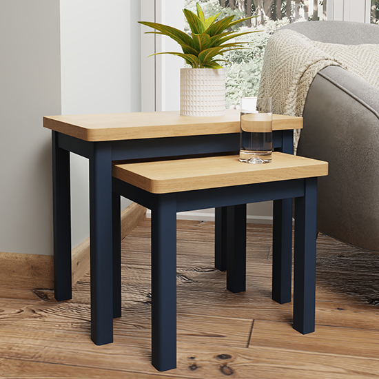 Rosemont Wooden Nest Of 2 Tables In Dark Blue thumbnail