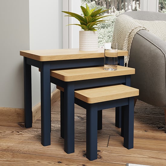 Product photograph of Rosemont Wooden Nest Of 3 Tables In Dark Blue from Furniture in Fashion