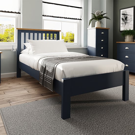 Product photograph of Rosemont Wooden Single Bed In Dark Blue from Furniture in Fashion