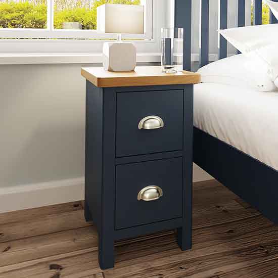 Product photograph of Rosemont Wooden 2 Drawers Bedside Cabinet In Dark Blue from Furniture in Fashion
