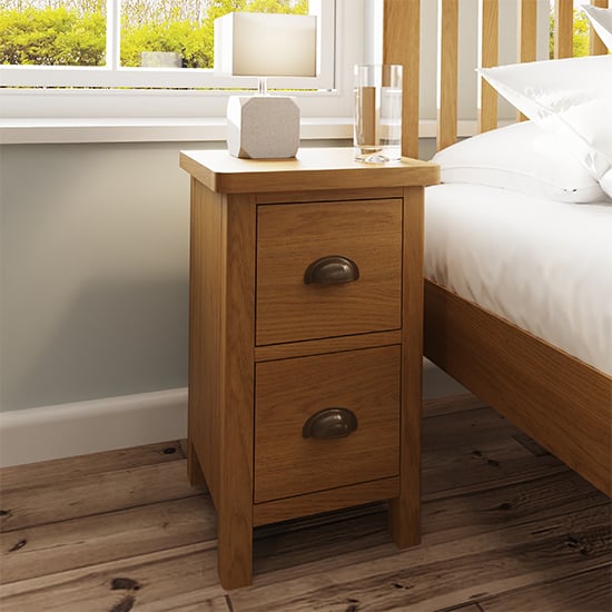 Read more about Rosemont wooden 2 drawers bedside cabinet in rustic oak