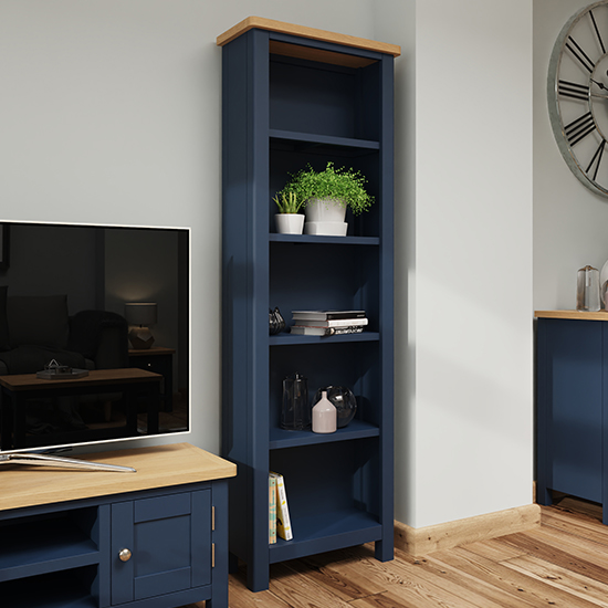 Rosemont Tall Wooden Bookcase In Dark Blue Furniture in Fashion