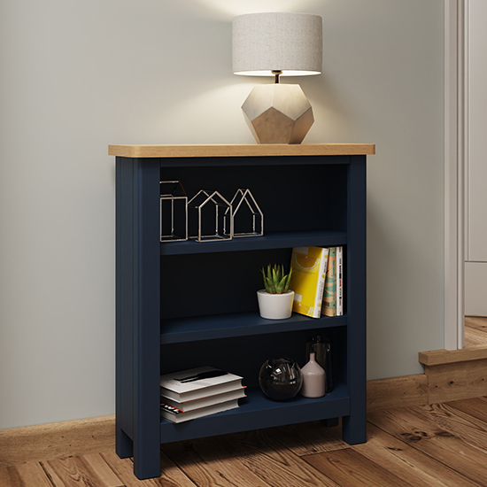 Product photograph of Rosemont Wide Wooden Small Bookcase In Dark Blue from Furniture in Fashion