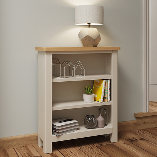 Rosemont Wide Wooden Small Bookcase In Dove Grey Furniture in Fashion