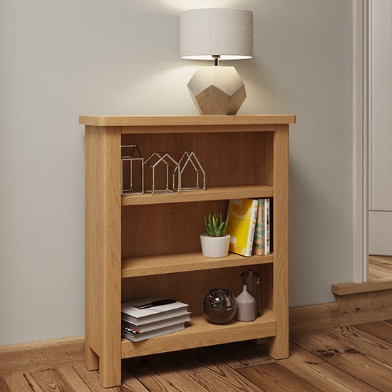 Read more about Rosemont wide wooden small bookcase in rustic oak