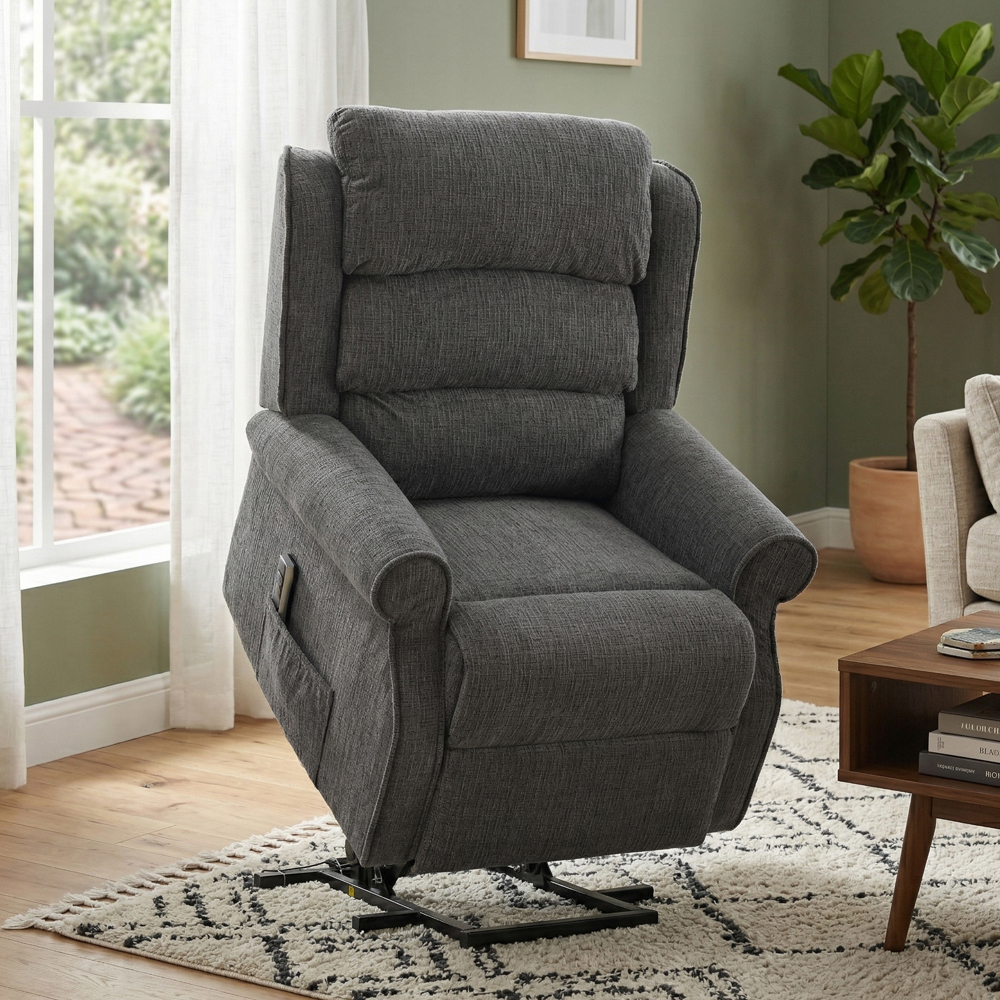 Rosenberg Fabric Dual Motor Lift Tilt Recliner Chair in Anthracite