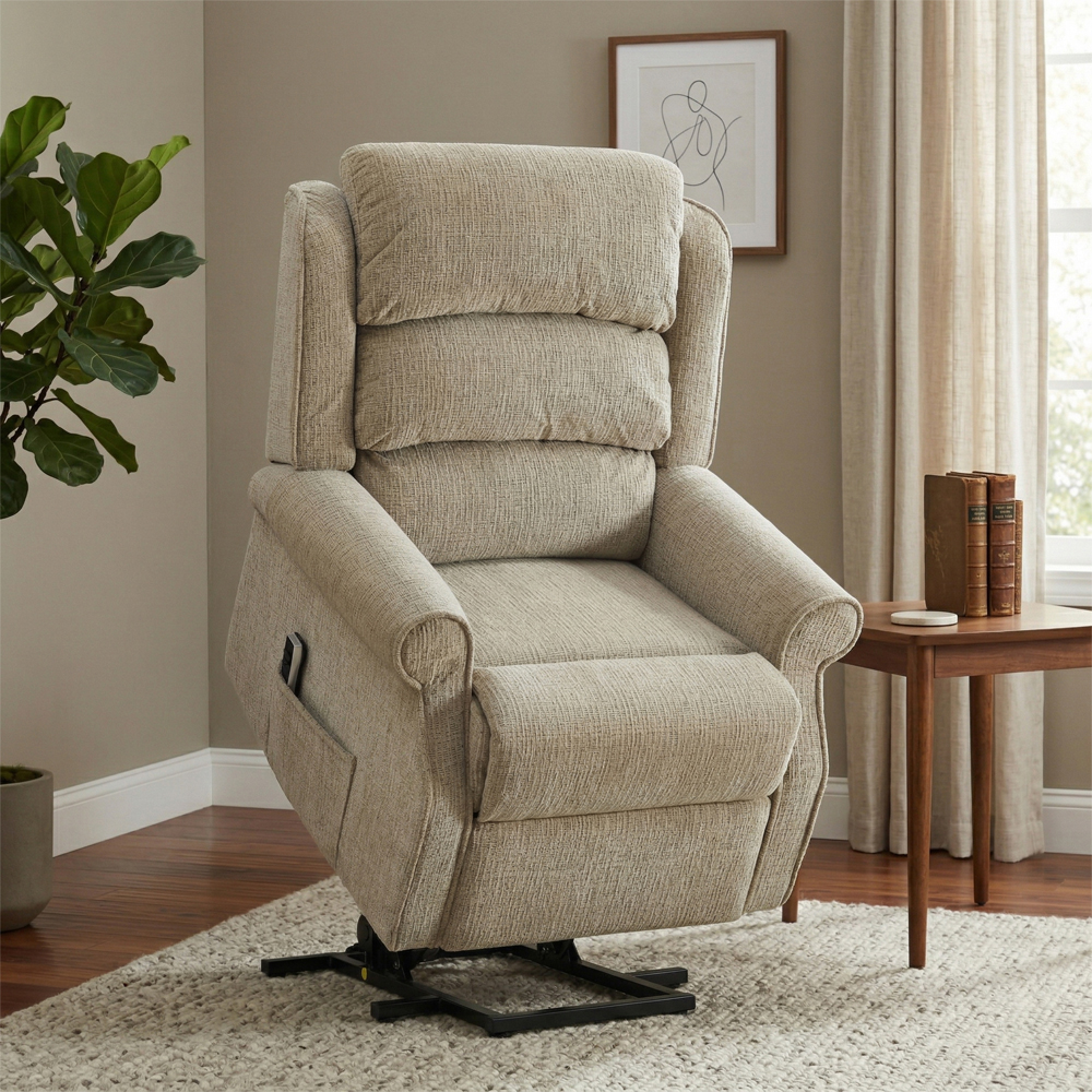 Rosenberg Fabric Dual Motor Lift Tilt Recliner Chair in Rabbit