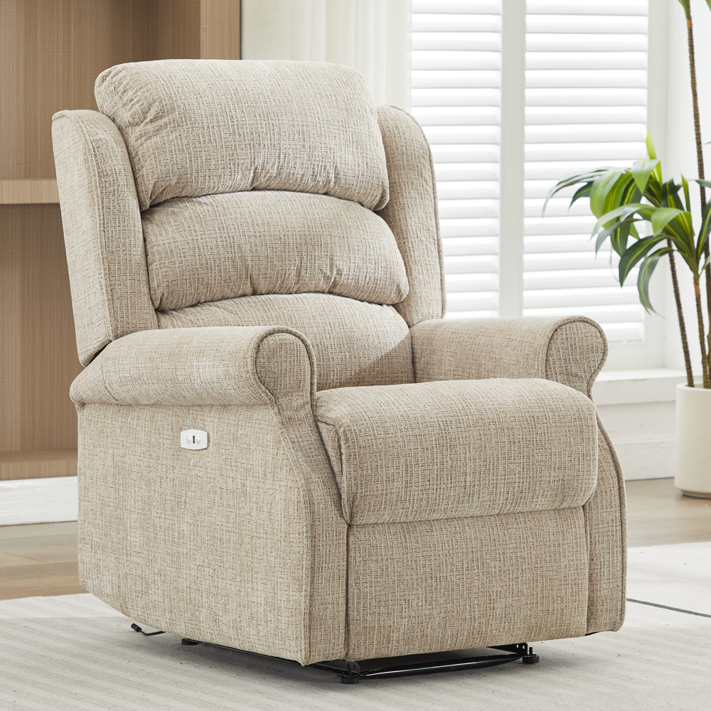 Rosenberg Fabric Electric Recliner 1 Seater Sofa - Rabbit