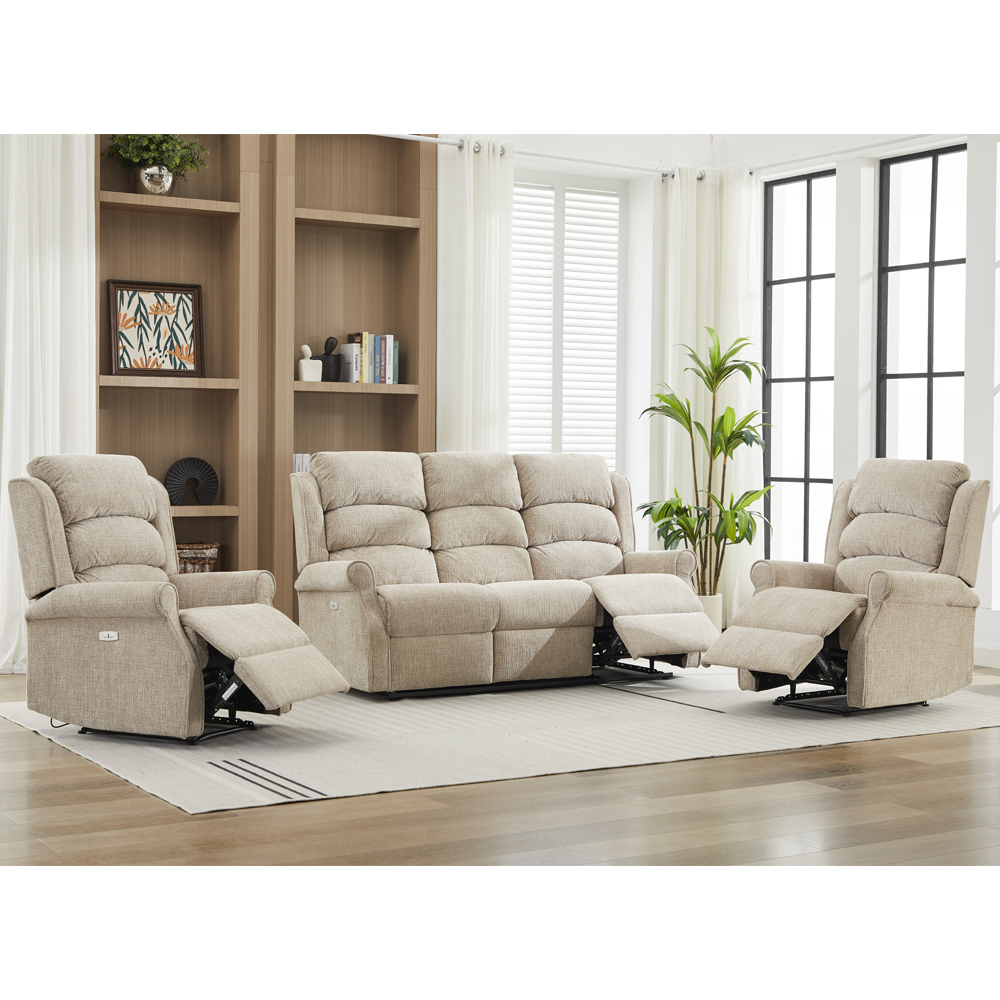 Rosenberg Fabric Electric Recliner 3+1+1 Seater Sofa Set in Rabbit