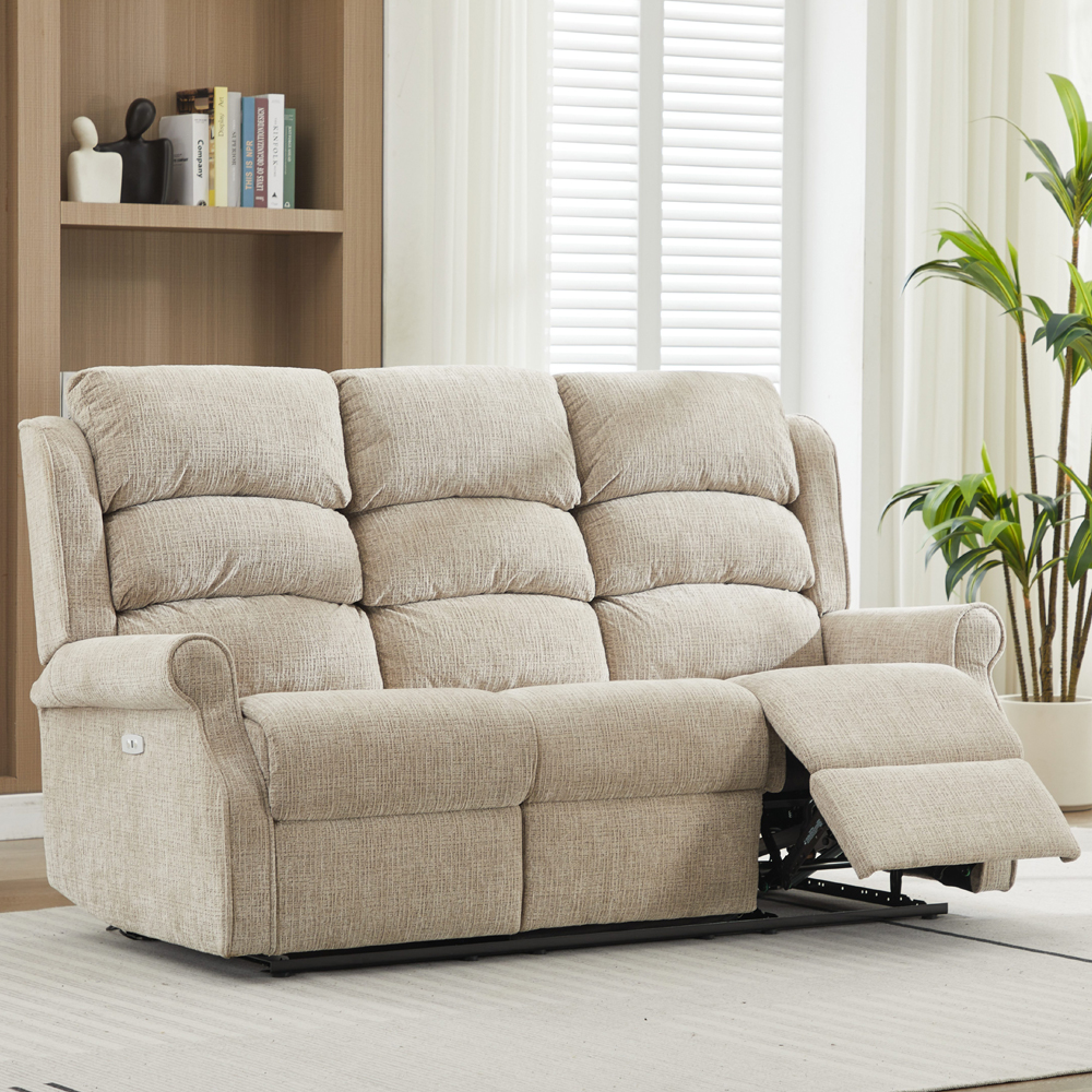 Rosenberg Fabric Electric Recliner 3+1+1 Seater Sofa Set in Rabbit