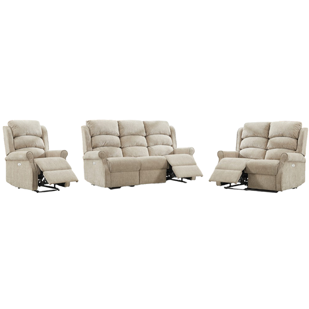 Rosenberg Fabric Electric Recliner 3+2+1 Sofa Suite - Rabbit