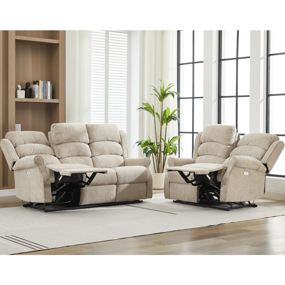 Rosenberg Fabric Electric Recliner 3+2 Seater Sofa Set - Rabbit