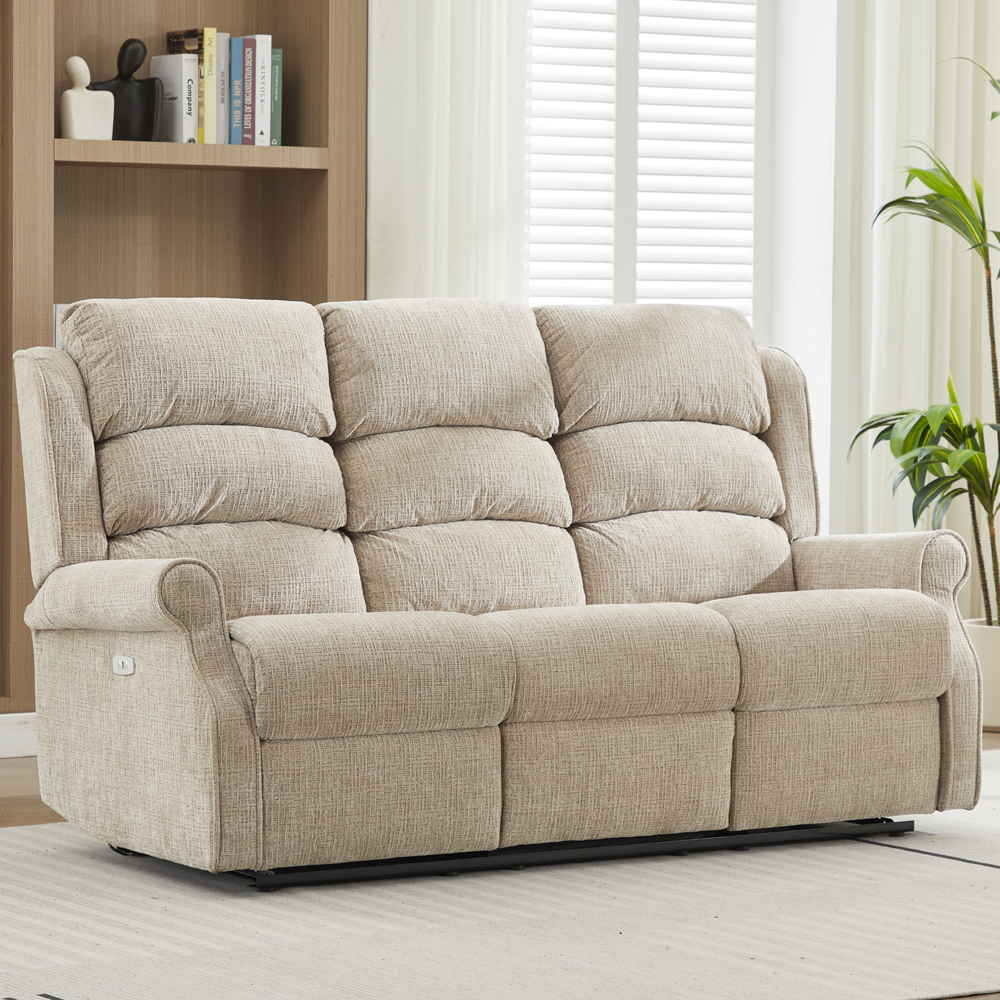Rosenberg Fabric Electric Recliner 3 Seater Sofa - Rabbit