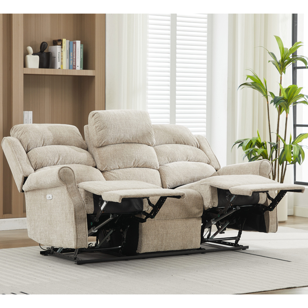 Rosenberg Fabric Electric Recliner 3 Seater Sofa - Rabbit