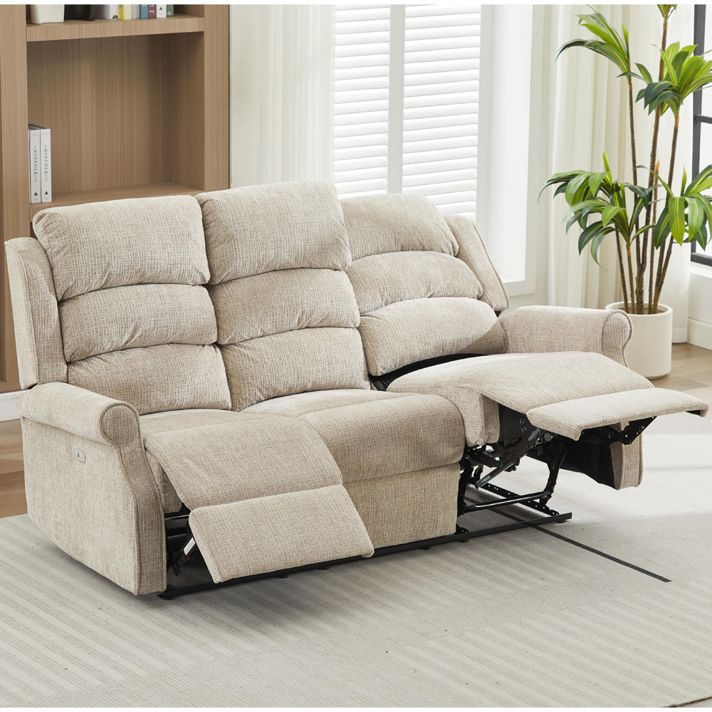 Rosenberg Fabric Electric Recliner 3 Seater Sofa - Rabbit