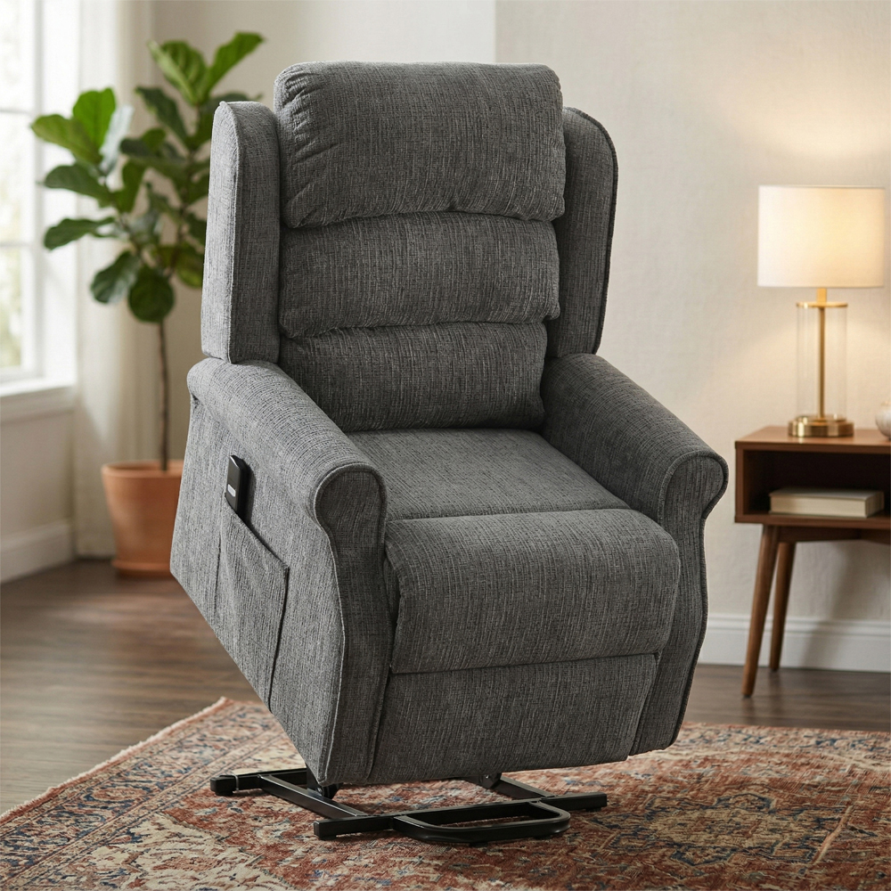 Rosenberg Fabric Single Motor Lift Tilt Recliner Chair in Anthracite