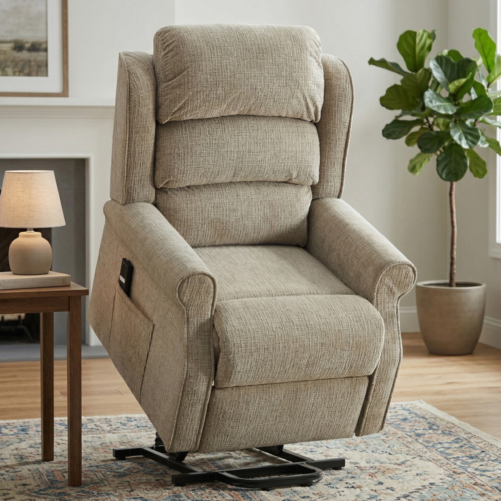 Rosenberg Fabric Single Motor Lift Tilt Recliner Chair in Rabbit