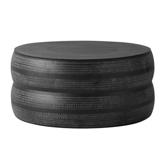 Roseville Round Metal Coffee Table In Antique Charcoal