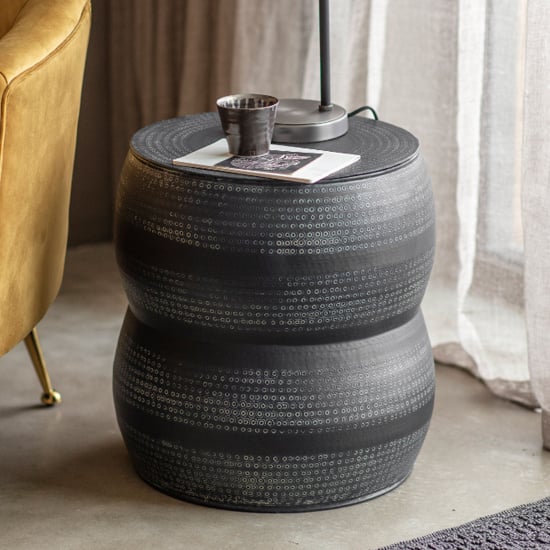 Photo of Roseville round metal side table in antique charcoal