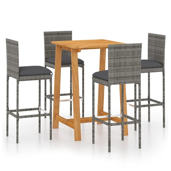 Roslyn Square Wooden Bar Table With 4 Audriana Grey Chairs