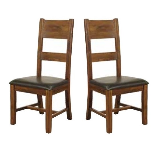 Photo of Ross ladderback faux leather dining chair in acacia in a pair