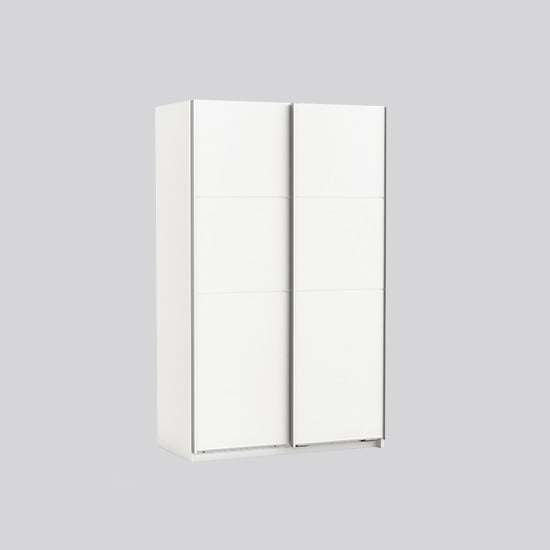 Photo of Rossett wooden sliding wardrobe in pearl white and linen