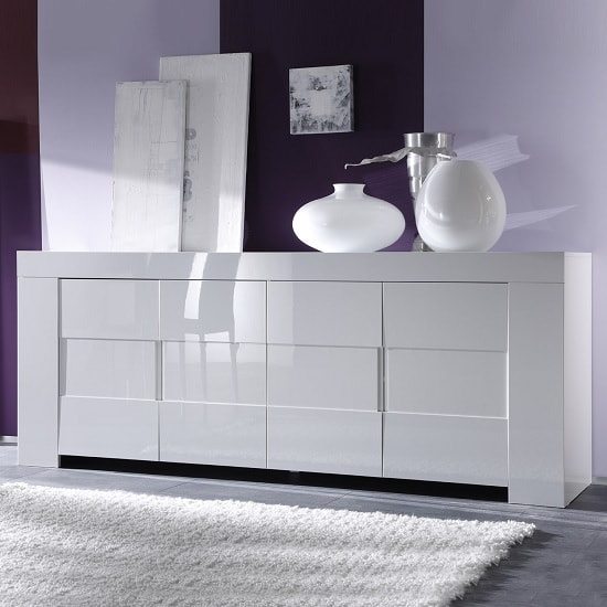 Product photograph of Rossini Wooden Sideboard In White Gloss With 4 Doors from Furniture in Fashion