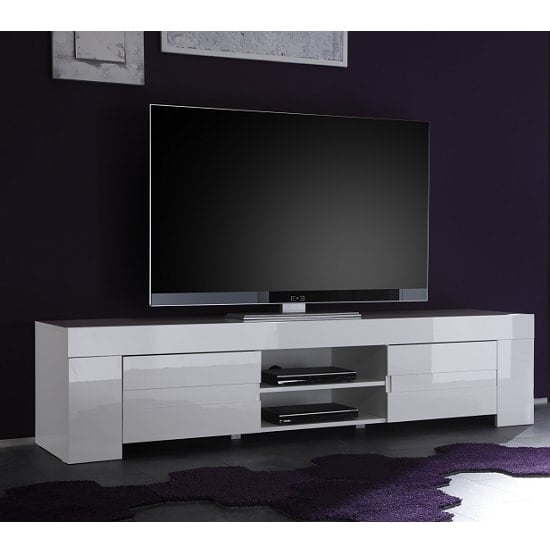 Read more about Rossini wide tv stand in white gloss with 2 drawers