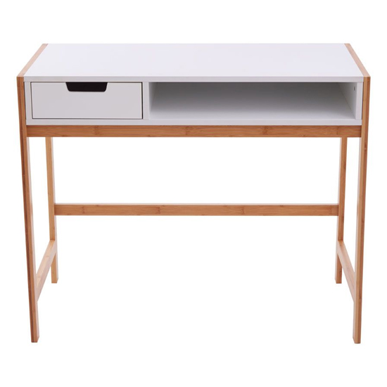 Rosta Wooden Computer Desk In White And Natural