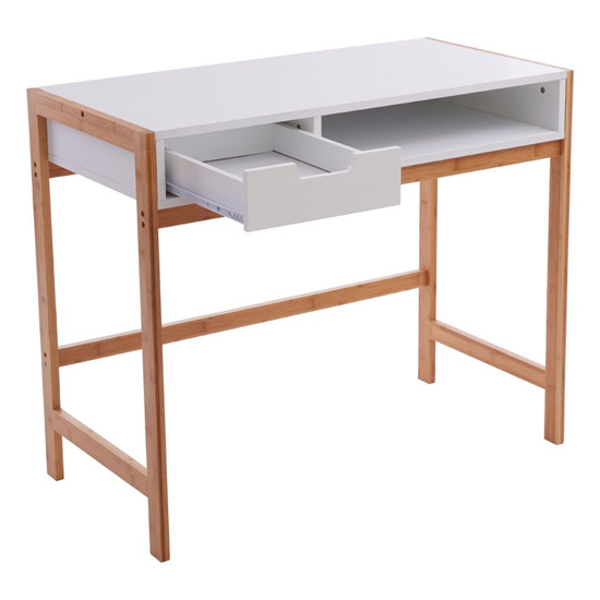 Rosta Wooden Computer Desk In White And Natural