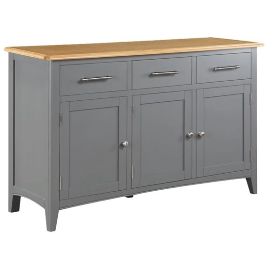 Read more about Roswell wooden sideboard 3 doors 3 drawers in mid oak and grey