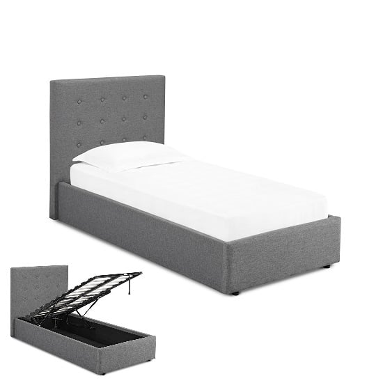 Lowick Single Storage Bed In Upholstered Grey Fabric