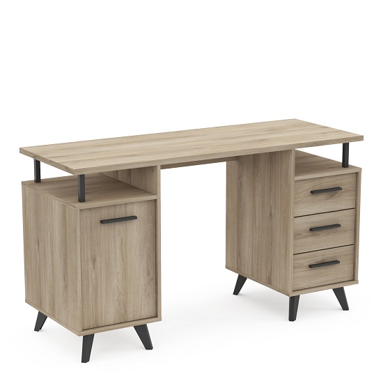 Rothmin Wooden Computer Desk In Kronberg Oak With 3 Drawers Furniture