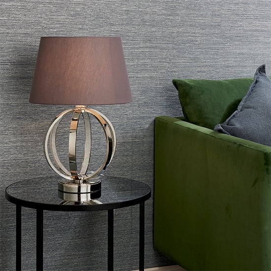 Rouen Charcoal Cotton Shade Table Lamp With Bright Nickel Base_4