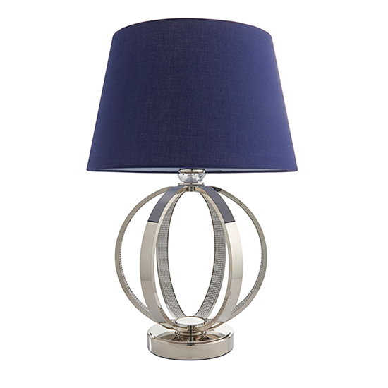 Rouen Navy Cotton Shade Table Lamp With Bright Nickel Base_2