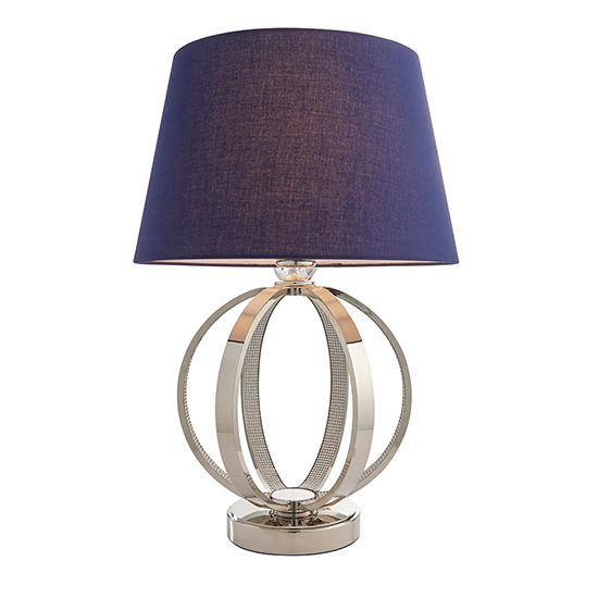 Read more about Rouen navy cotton shade table lamp with bright nickel base