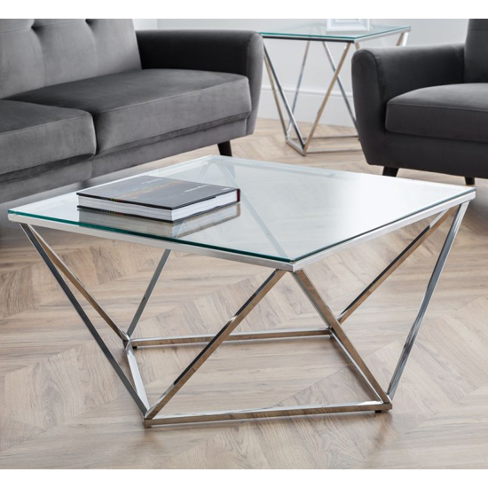 Radka clear glass coffee table with chrome base £219.95 gofurniture