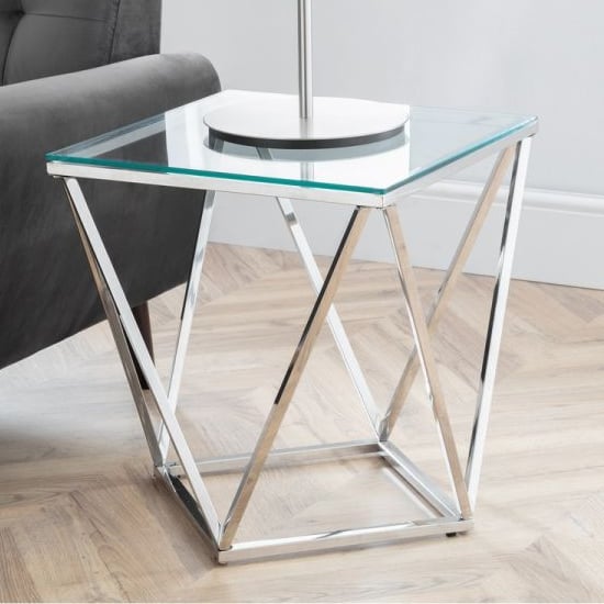 Radka Clear Glass Lamp Table With Chrome Base_1