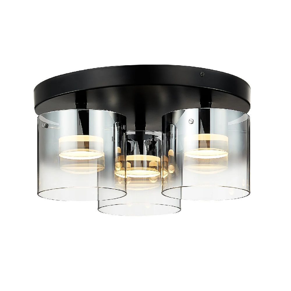 Read more about Roundhay 3 light smoked glass shade flush light in black
