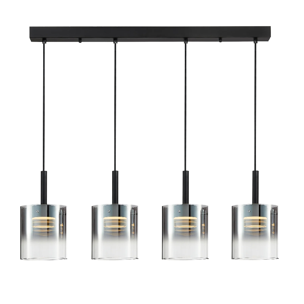 Read more about Roundhay 4 light smoked glass shade bar pendant light in black