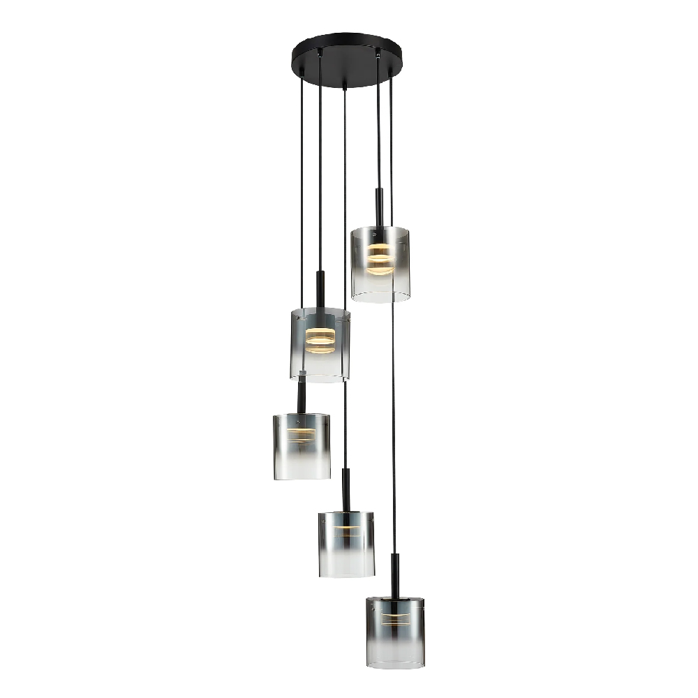 Read more about Roundhay 5 light smoked glass shade pendant light in black