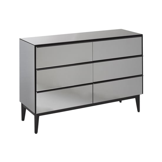 Rovigo Chest Of Drawers In Mirrored Glass With 6 Drawer