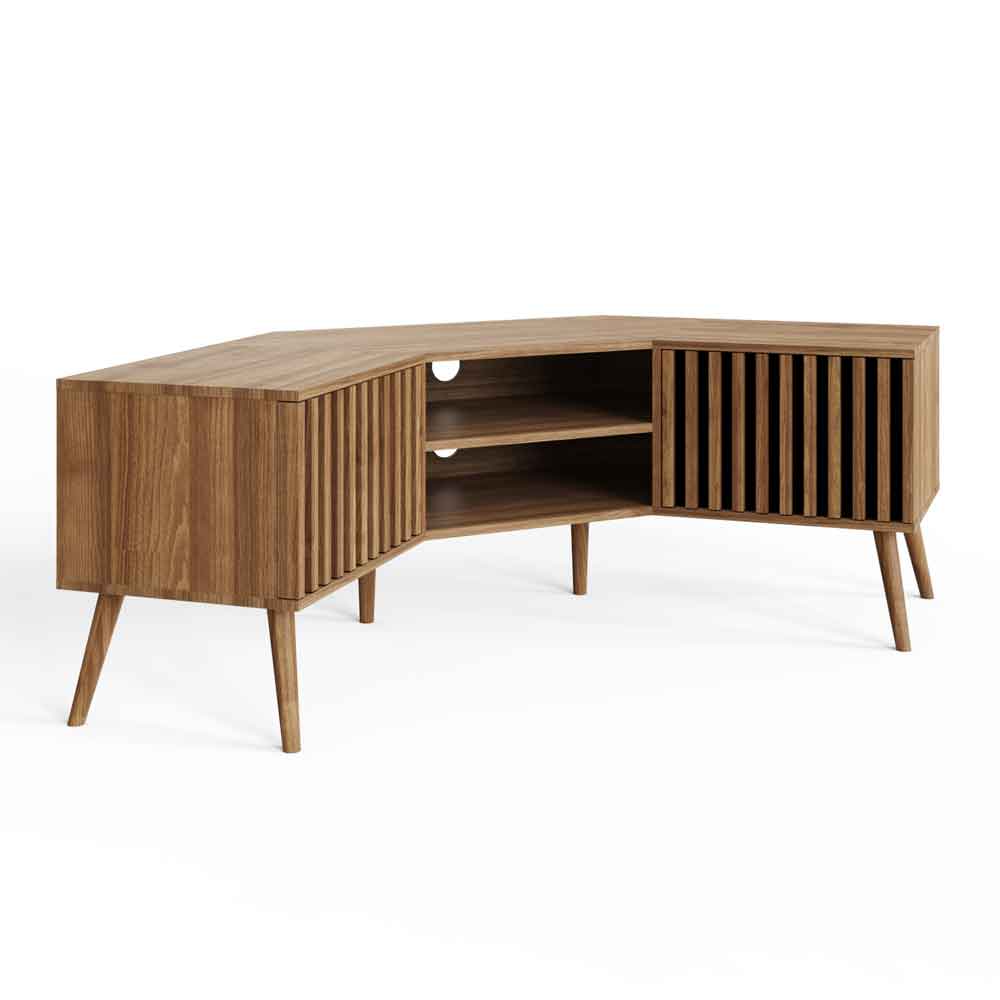 Rowen Wooden Corner TV Stand with 2 Doors in Oak