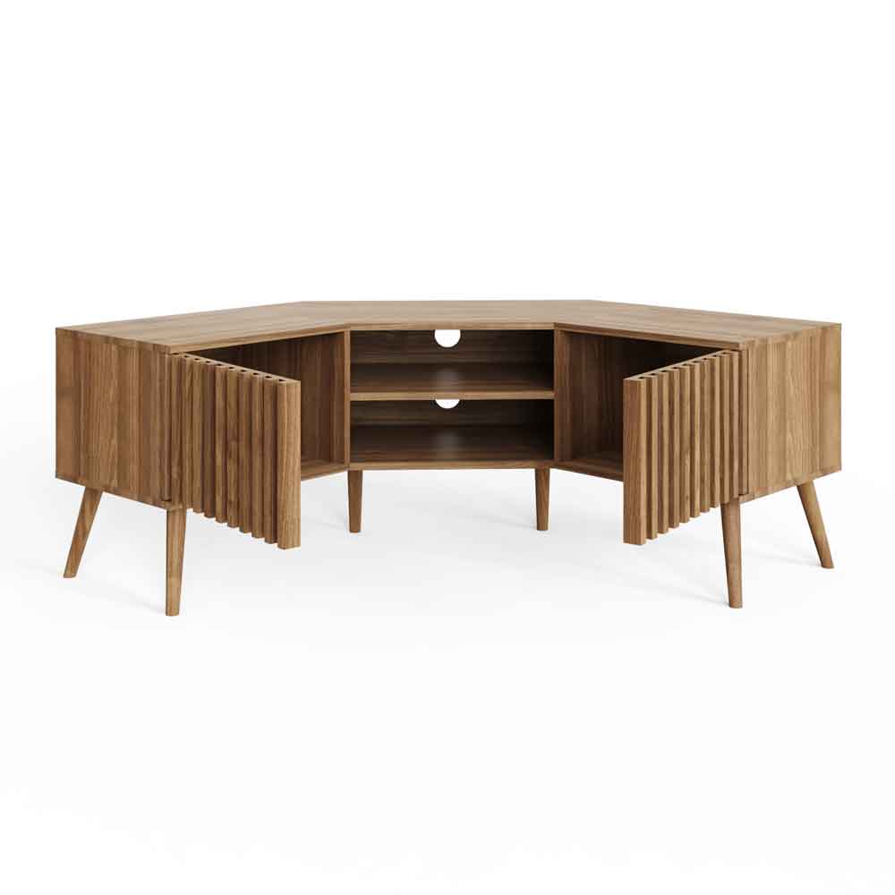 Rowen Wooden Corner TV Stand with 2 Doors in Oak